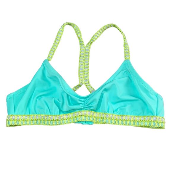 Victoria's Secret Teal Bikini Top Large Crochet Trim Racerback Turquoise Y-Back - Picture 8 of 11